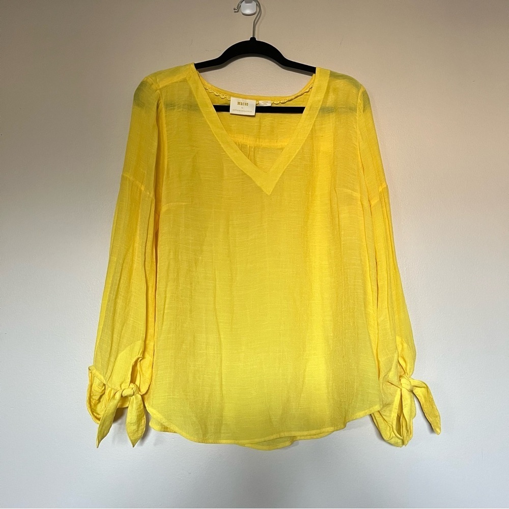 Anthropologie Maeve Verona Tied-Sleeve Top‎ Yellow